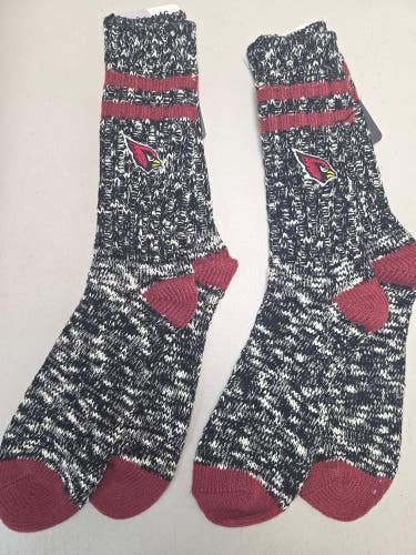 ST10 Mens NFL ARIZONA CARDINALS Crew Socks Lot of 2 Pair LARGE 8-13 New
