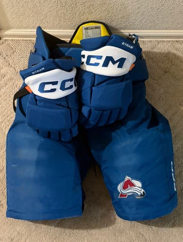 Colorado Avalanche Pro Stock Bundle - CCM Pants Senior Large + Bowen Byram Pro Stock Gloves 14”