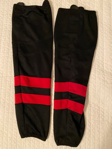 28" Black  with Red Stripes Hockey Socks (used)