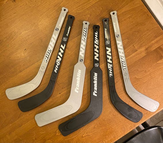 NHL Franklin Mini Knee Hockey Sticks - Set of 6 total: 2 RH, 2 LH, 2 Goalie