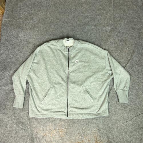Nike Womens Sweatshirt Medium Gray Full Zip Essentials Oversized Jacket Air Logo