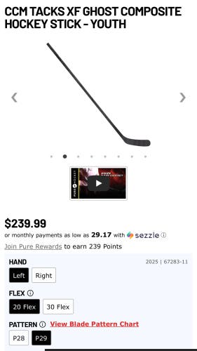 Youth AH26 Left Hand Hockey Stick 30 Flex (New)