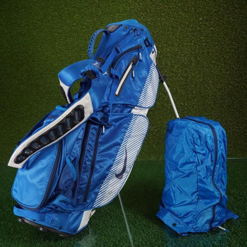 Original Nike Air Sport Stand Golf Bag Blue/White 8-Way & Rainhood ~ Vintage!