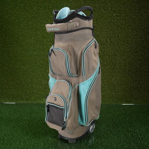 Pinseeker Car 2 Cart Golf Bag Brown/Teal 14-Way Suitcase Rolling Wheels + Handle