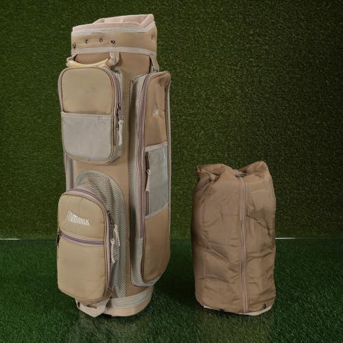 Datrek Sport Hi-5 Cart Golf Bag Beige / Tan 5-Way Divider W/ Matching Rainhood
