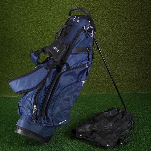 Merchants of Golf Tour X EZ-Caddy Stand Golf Bag Navy 4 Way W/ Dual Strap+Hood