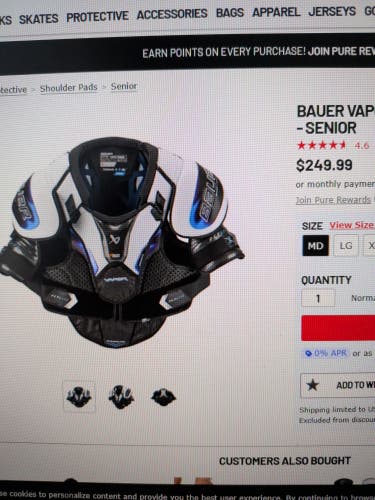 Men's Medium Senior Bauer Vapor Flylite Shoulder Pads (New)