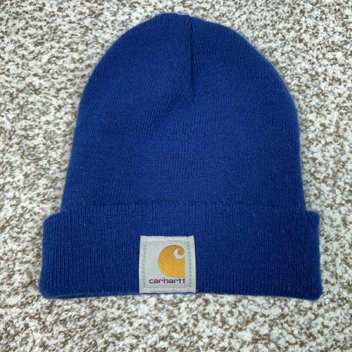 Carhartt Hat Beanie Mens One Size Blue A18 H75 Knit Logo Winter Workwear Casual