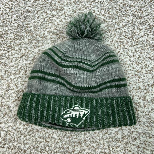 Minnesota Wild Hat Beanie Mens One Size Gray Green NHL Hockey Pom Cuffed Fleece