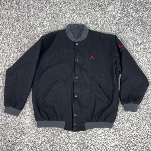 Jordan Jacket Mens Large Black Wool Respect 23 Varsity Snap Bomber Basketball