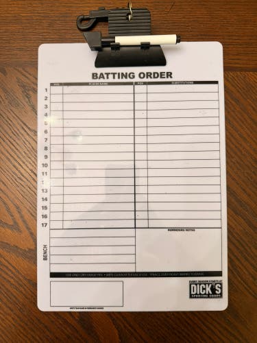 Baseball/Softball Batting Order Clipboard Whiteboard (Used)