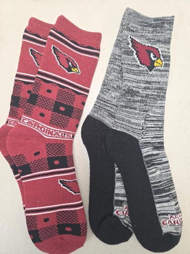 ST17 Mens NFL ARIZONA CARDINALS Crew Socks Lot of 2 Pair LARGE 8-13 New