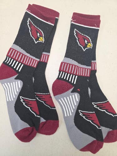 ST19 Mens NFL ARIZONA CARDINALS Crew Socks Lot of 2 Pair LARGE 8-13 New