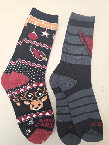 ST22 Mens NFL ARIZONA CARDINALS Crew Socks Lot of 2 Pair LARGE 8-13 New