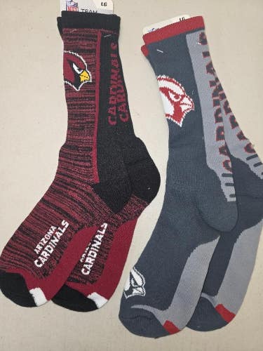 ST27 Mens NFL ARIZONA CARDINALS Crew Socks Lot of 2 Pair LARGE 8-13 New