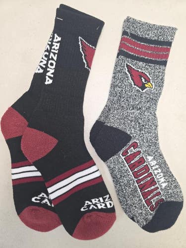 ST13 Mens NFL ARIZONA CARDINALS Crew Socks Lot of 2 Pair MEDIUM 5-10 New