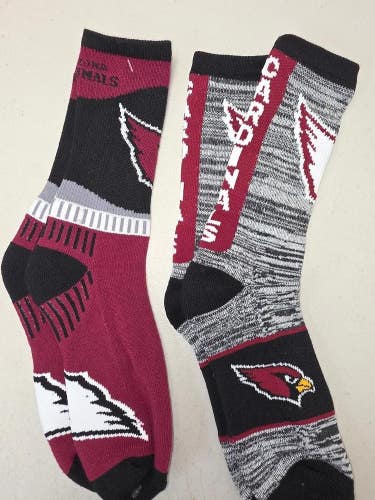 ST33 Mens NFL ARIZONA CARDINALS Crew Socks Lot of 2 Pair MEDIUM 5-10 New