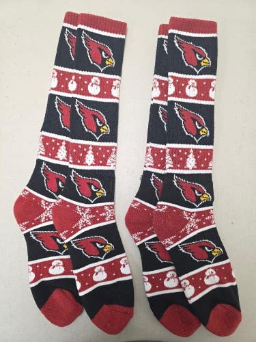 ST36 Mens NFL ARIZONA CARDINALS Crew Socks Lot of 2 Pair MEDIUM 5-10 New