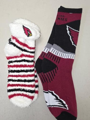 ST42 Mens NFL ARIZONA CARDINALS Crew Socks Lot of 2 Pair MEDIUM 5-10 New