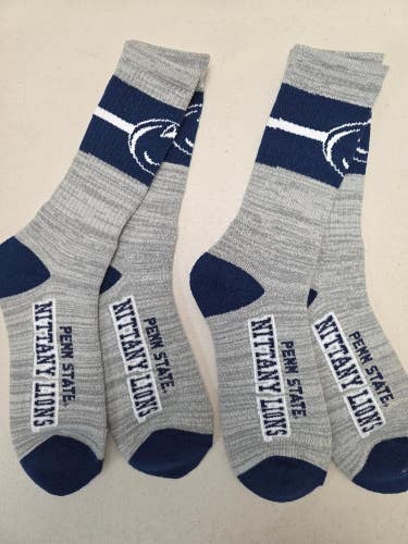 ST3 Mens NCAA PENN STATE NITTANY LIONS PSU Crew Socks Lot of 2 Pair LARGE New