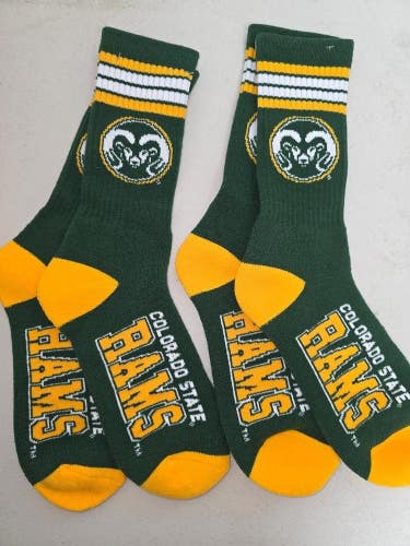 ST1 Mens NCAA COLORADO STATE RAMS Crew Socks Lot of 2 Pair LARGE New