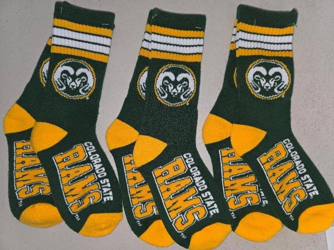 ST4 YOUTH 1-5 NCAA COLORADO STATE RAMS Crew Socks Lot of 3 Pair New