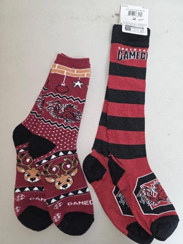 ST3 Mens NCAA SOUTH CAROLINA GAMECOCKS Crew Socks Lot of 2 Pair MEDIUM New