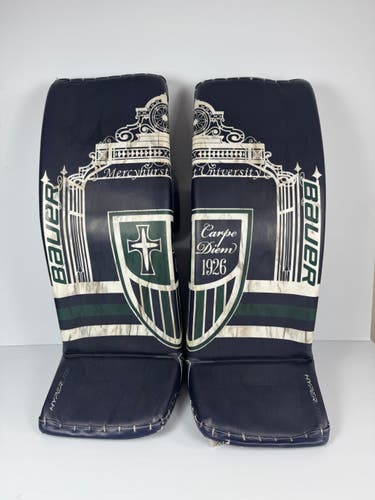 Used Large Senior Bauer Vapor Hyperlite Pro Stock Goalie Leg Pads - Navy/White/Green