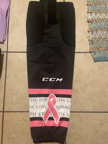 Black and pink Breast cancer Senior CCM Socks Pro Stock (New)