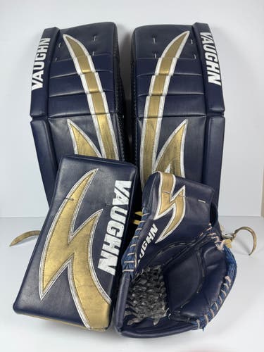 Used 35.5" Senior Vaughn V10 Pro Carbon Pro Stock Full Right Goalie Full Set - Navy/Gold/White