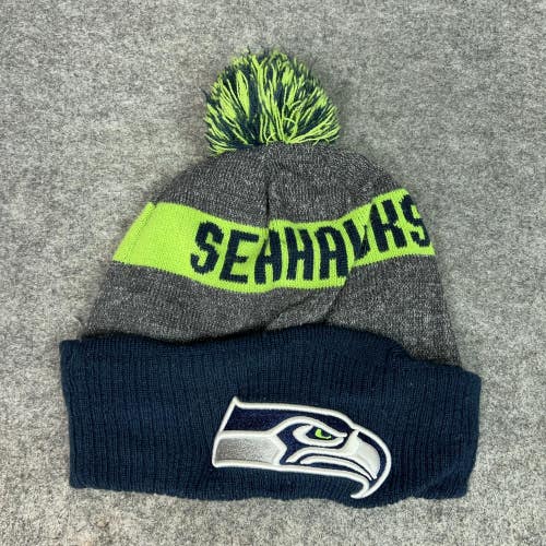 Seattle Seahawks Hat Cap Knit Pom One Size Gray Blue Beanie NFL Football New Era