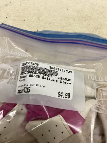 Used Mizuno BB/SB Batting Gloves Pink And White XXXS 11725-S000507665