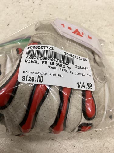 Used RIVAL FB GLOVES YM FB Gloves White And Red MD 11725-S000507723