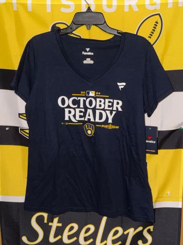 Fanatics MLB Milwaukee Brewers 2024 October Ready Postseason T Shirt Women’s Large