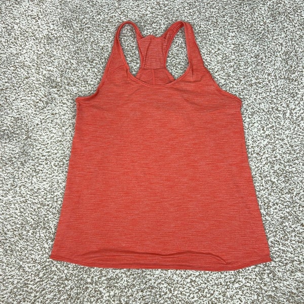 Lululemon Tank Top Womens Medium Orange Striped Open Back Racerback Yoga Gym