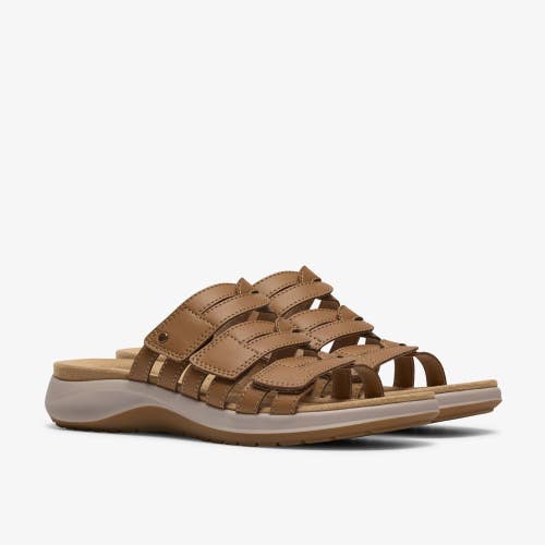 Clarks Maelynn Abby Sandals Women's US 8.5 B Tan Leather Open Toe Slide MEW2408