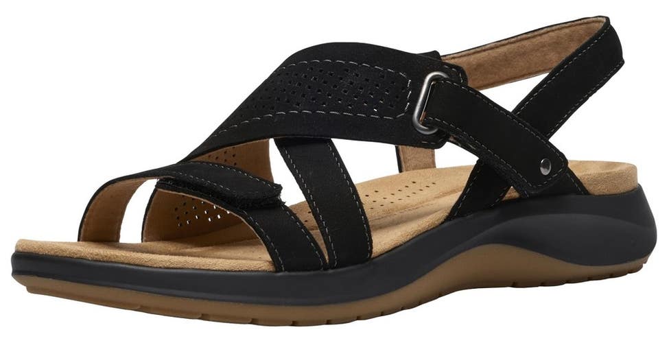 Clarks Maelynn Gem Sandals Women's 8 Wide Black Leather Open Toe Strappy MEW2407