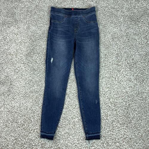 Spanx Jeans Womens Small Blue Mid Rise Pull On Distressed Jegging Frayed Hem