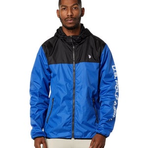 U.S. Polo Assn. Windbreaker Jacket Mens S Blue Black Colorblock Full Zip FROG783