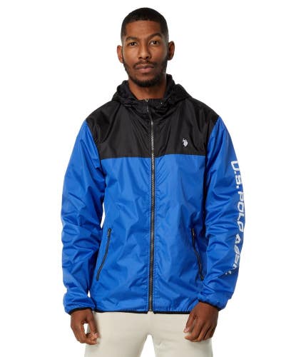 U.S. Polo Assn. Windbreaker Jacket Mens S Blue Black Colorblock Full Zip FROG783