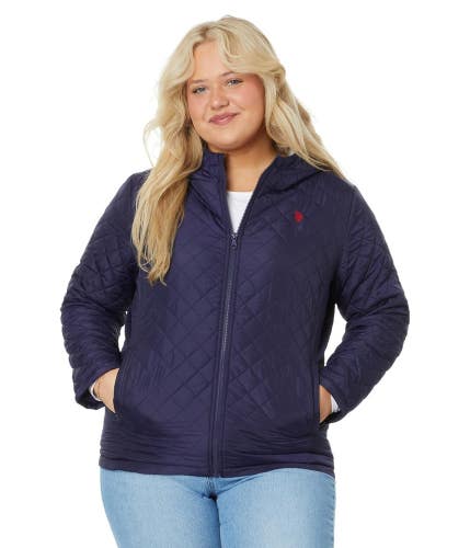 U.S. Polo Assn. Jacket Women's 3X Blue Quilted Long Sleeve Mock Neck FROG713