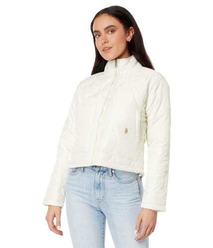 U.S. Polo Assn. Crop Puffer Jacket Women's XL Vanilla Prep Onion Quilted FROG732