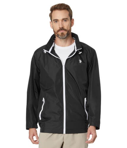 U.S. Polo Assn. Windbreaker Jacket Men's Large Black Stow Hood Full Zip FROG736