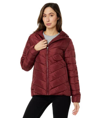 U.S. Polo Assn. Puffer Jacket Womens L Burgundy Chevron Quilted Full Zip FROG787