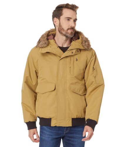 U.S. Polo Assn. Snorkel Parka Jacket Mens 2XL Coyote Brown Hooded Zip Up FROG693