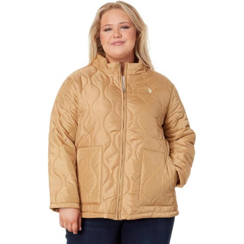 U.S. Polo Assn. Jacket Women's 2X Beige Quilted Long Sleeve Mock Neck FROG707