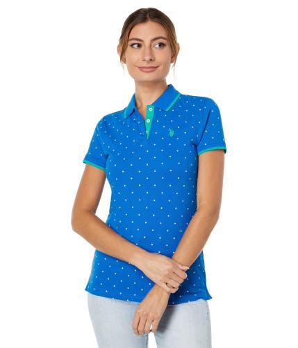 U.S. Polo Assn. Polo Shirt Women's Small Lapis Blue Polka Dot Pique Golf FROG791
