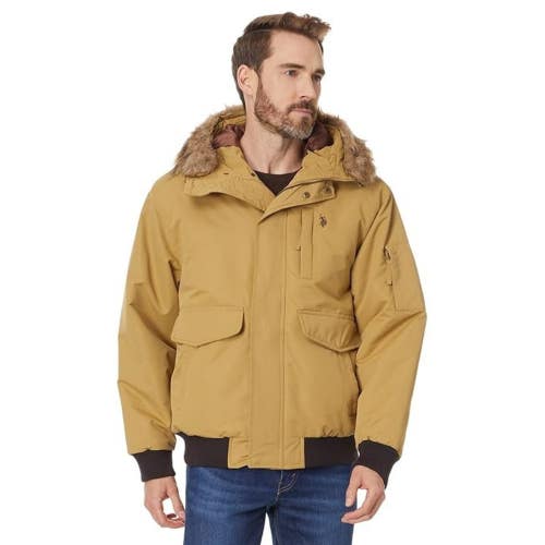U.S. Polo Assn. Snorkel Jacket Men's Small Coyote Brown Hooded Full Zip FROG755