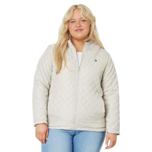 U.S. Polo Assn. Puffer Jacket Women's 3X Winter Pearl Faux Fur Quilted FROG779