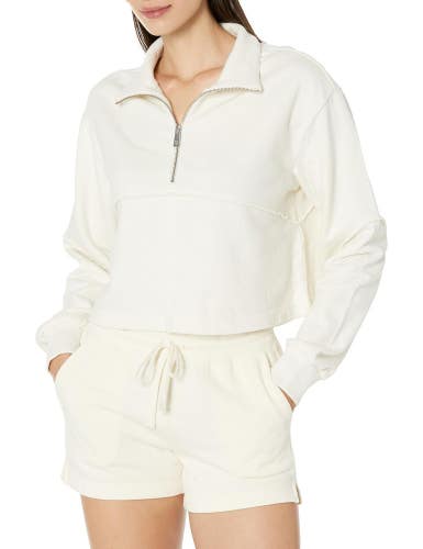 Sweaty Betty Revive Sweatshirt Women's XL Lily White Half Zip Cropped FROG801